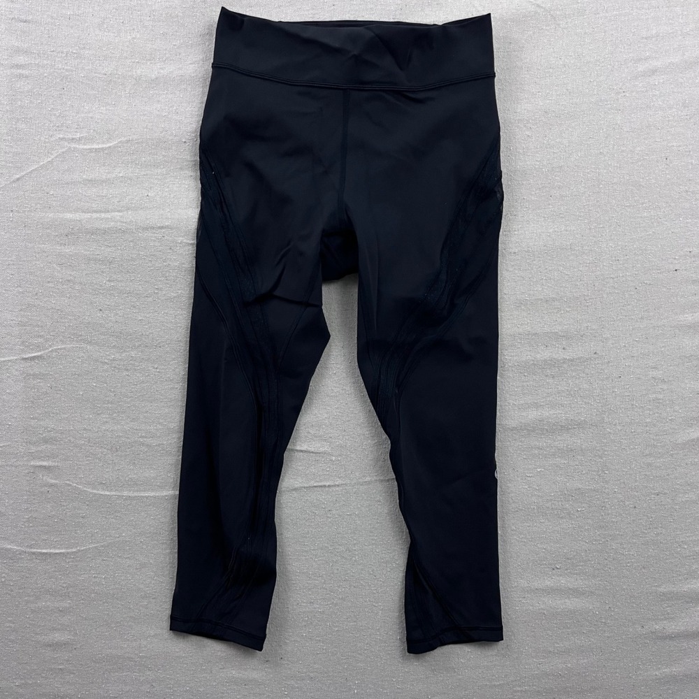 Lululemon Mesh Panel Crop Leggings Womens 8 Black High Performance Tight